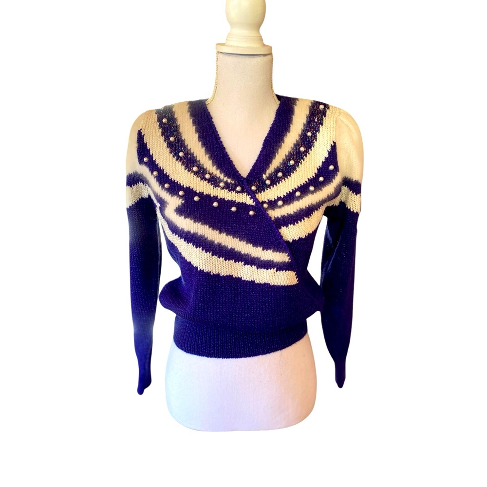 Vintage Lauren Cole Petites 80s Purple & White Angora Sweater